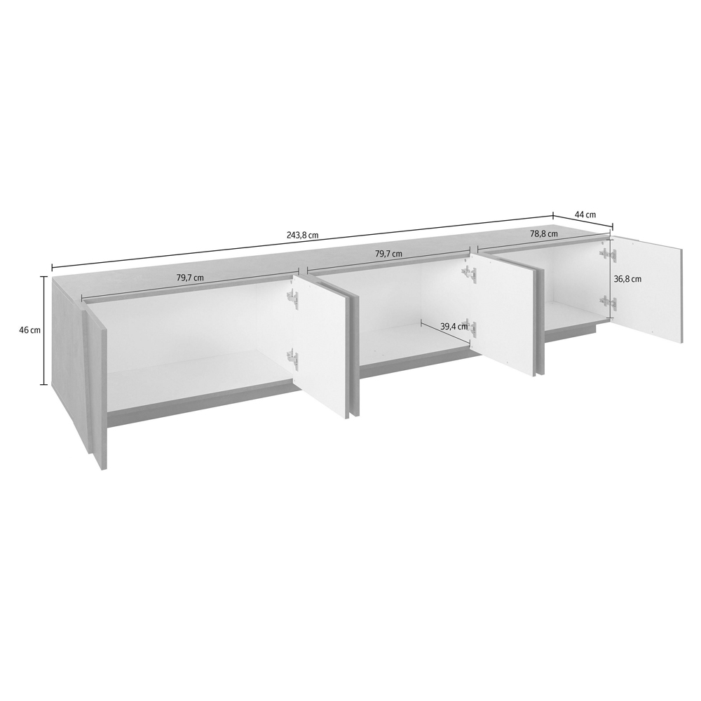 Pembroke Wooden TV Stand With 6 Doors In Bronx Concrete