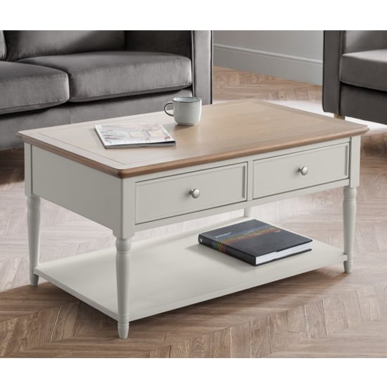 Product photograph of Pacari Coffee Table In Limed Oak And Grey With 2 Drawers from Furniture in Fashion