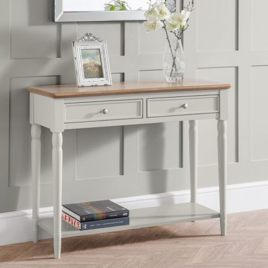 Read more about Pacari console table in limed oak and grey with 2 drawers