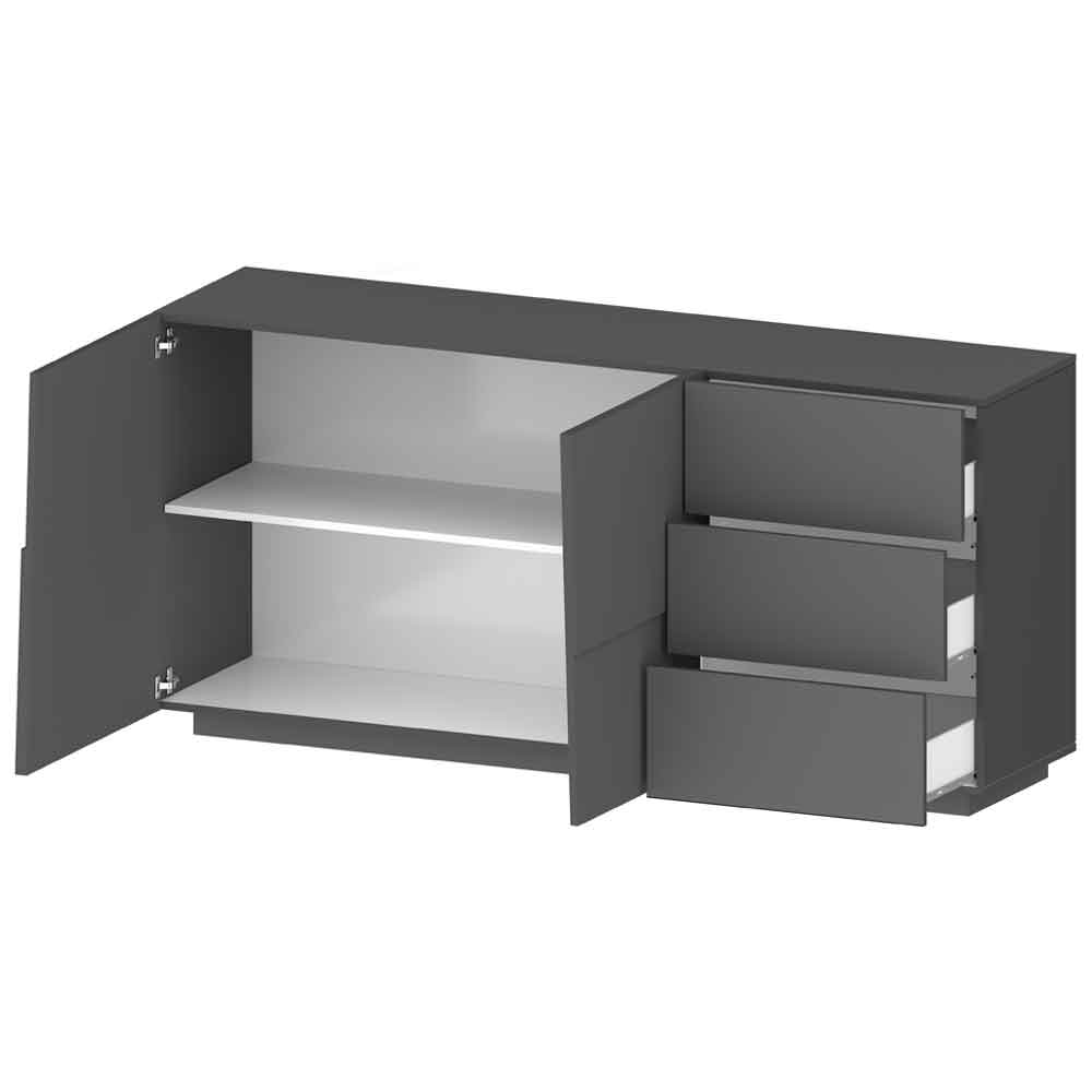 Pendleton Wooden Sideboard With 2 Doors And 3 Drawers In Matte Anthracite