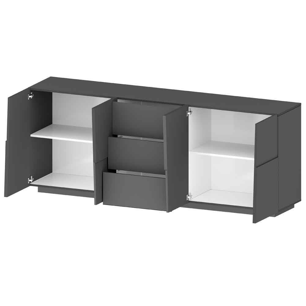 Pendleton Wooden Sideboard With 4 Doors And 3 Drawers In Matte Anthracite