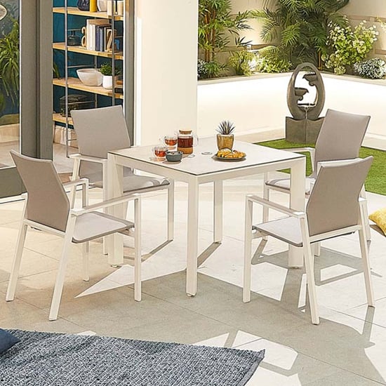Pengta Outdoor 90cm Ceramic Dining Table In Stone And White_3