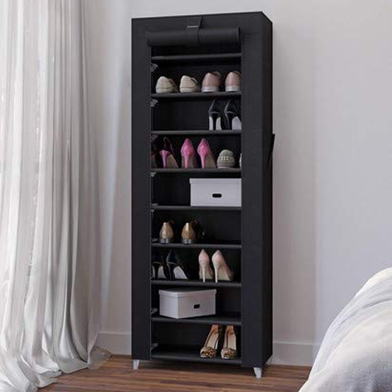 Penhold 10 Tier Fabric Zipper Shoe Storage Rack In Black FiF