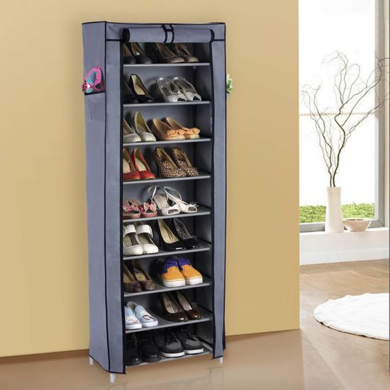 Penhold 10 Tier Fabric Zipper Shoe Storage Rack In Grey FiF