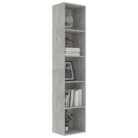 Peniel Tall Wooden Bookcase With 5 Shelves In Concrete Effect_2