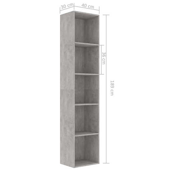 Peniel Tall Wooden Bookcase With 5 Shelves In Concrete Effect_5