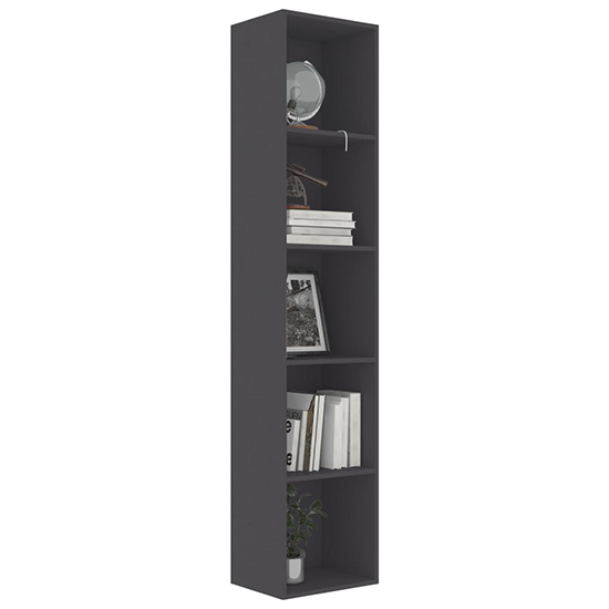 Peniel Tall Wooden Bookcase With 5 Shelves In Grey_2
