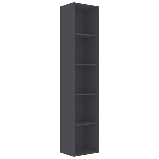 Peniel Tall Wooden Bookcase With 5 Shelves In Grey_3