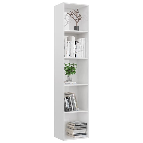 Peniel Tall High Gloss Bookcase With 5 Shelves In White_2