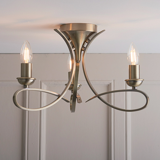Product photograph of Penn 3 Lights Semi Flush Ceiling Light In Brushed Brass from Furniture in Fashion