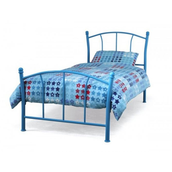 Penny Metal Single Bed In Blue Gloss