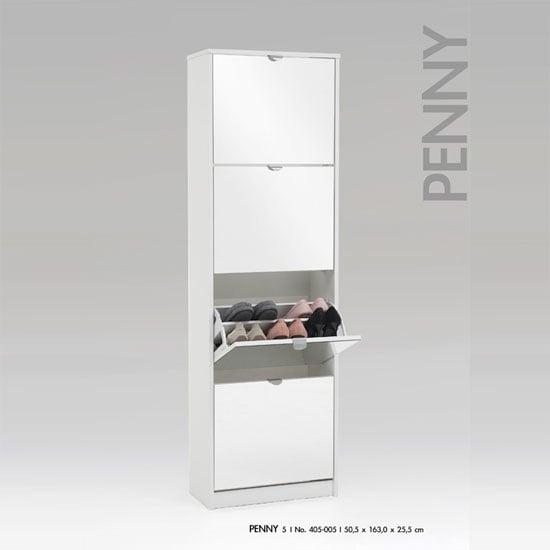 Penny5 Tall Mirrored Shoe Cabinet In White Furniture In Fashion