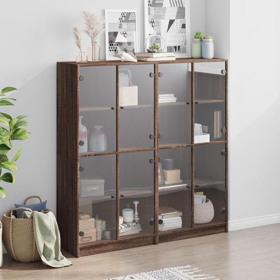 Read more about Penrith wooden bookcase with 16 shelves in brown oak