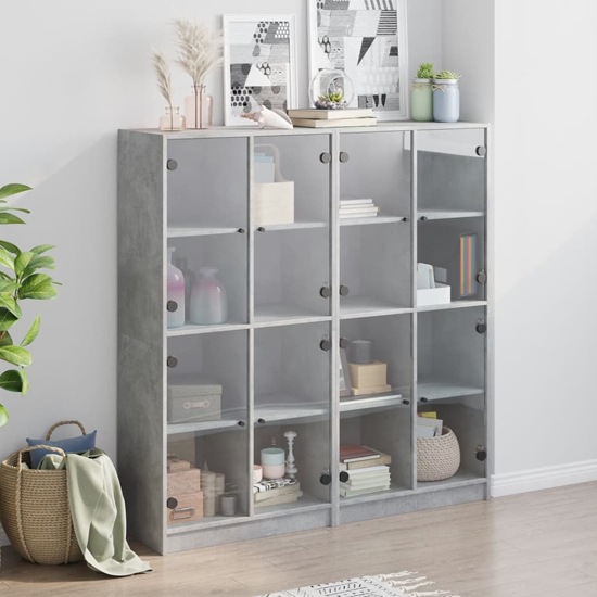 Read more about Penrith wooden bookcase with 16 shelves in concrete grey