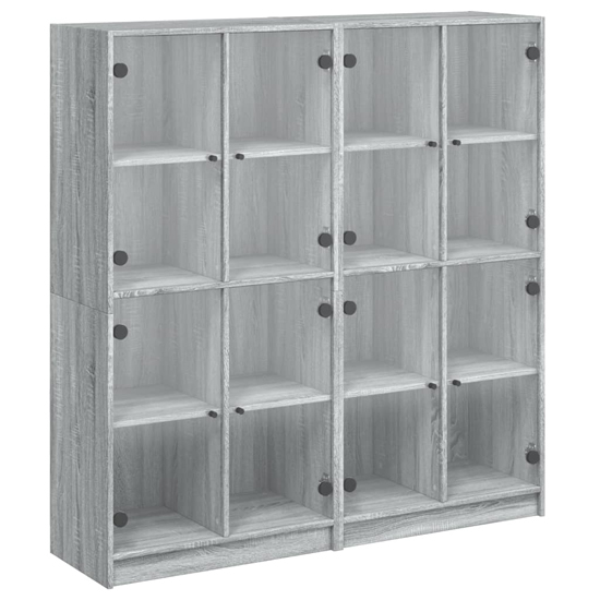 Penrith Wooden Bookcase With 16 Shelves In Grey Sonoma