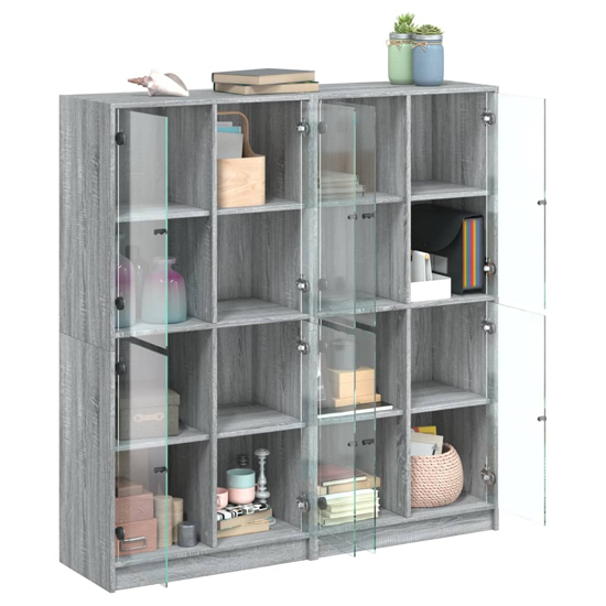 Penrith Wooden Bookcase With 16 Shelves In Grey Sonoma