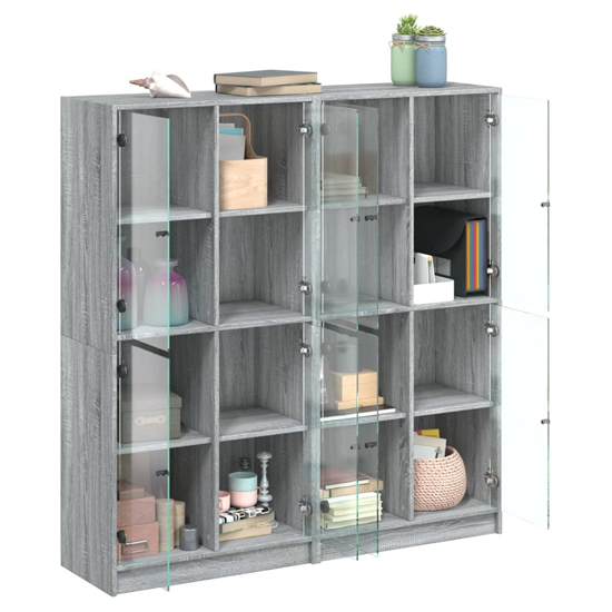Penrith Wooden Bookcase With 16 Shelves In Grey Sonoma