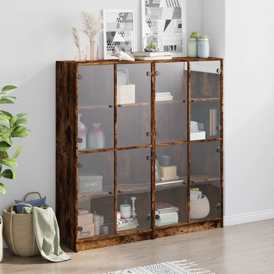 Read more about Penrith wooden bookcase with 16 shelves in smoked oak