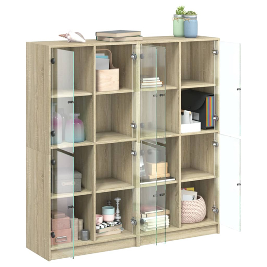 Penrith Wooden Bookcase With 16 Shelves In Sonoma Oak