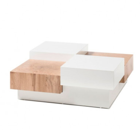 Pensa Wooden Coffee Table In Oak And White With 2 Drawers_2