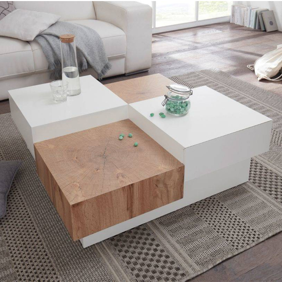 Read more about Pensa wooden coffee table in oak and white with 2 drawers