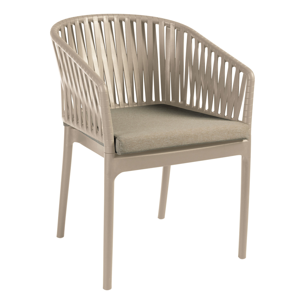 Penwell Polypropylene Outdoor Armchair with Fabric Seat in Taupe