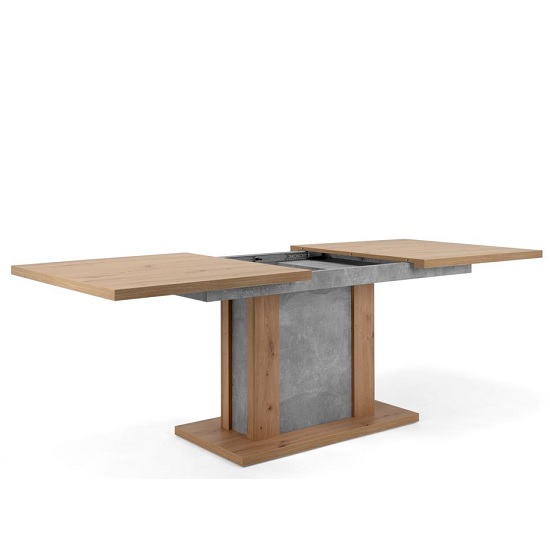 Peora Extendable Dining Table In Artisan Oak Structured Concrete