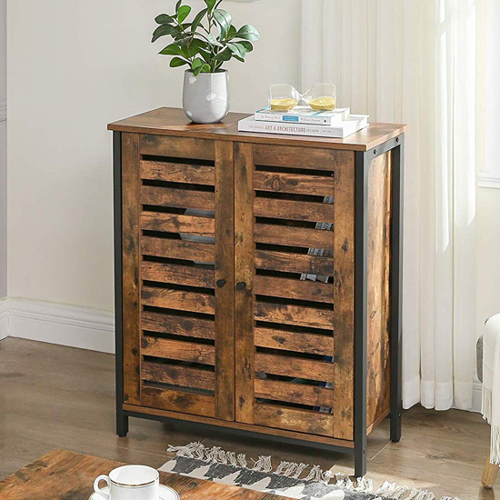 Peoria Wooden 2 Louvered Doors Storage In Rustic Brown Sale