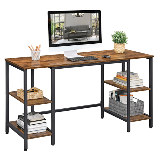 Peoria Wooden 4 Shelves Computer Desk In Rustic Brown Sale