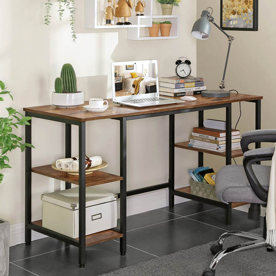 Peoria Wooden 4 Shelves Computer Desk In Rustic Brown Sale