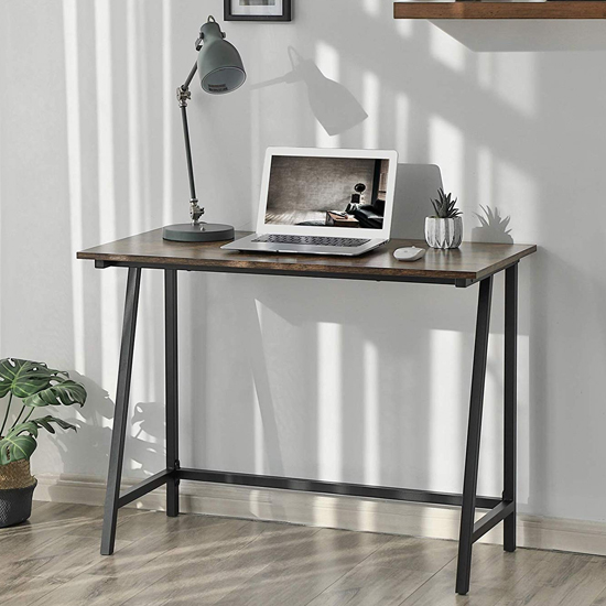 Peoria Wooden Computer Desk In Rustic Brown With Cross Legs FiF