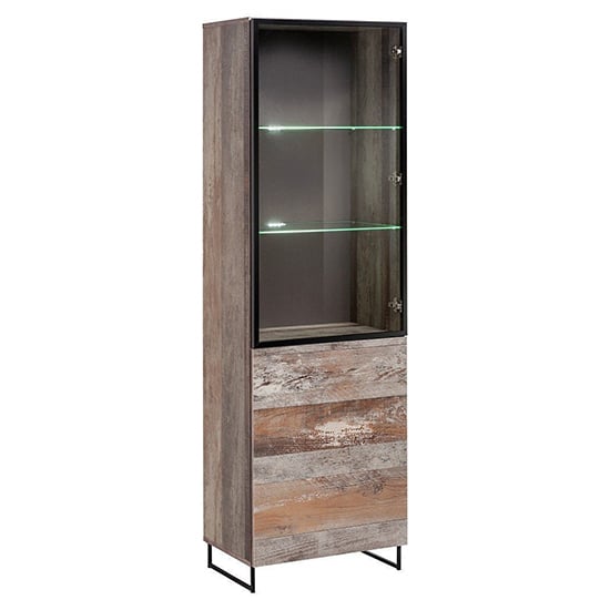 Product photograph of Peoria Wooden Display Cabinet Tall In Canyon Oak With Led from Furniture in Fashion