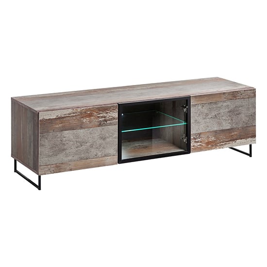 Peoria Wooden TV Stand 3 Doors In Canyon Oak With LED