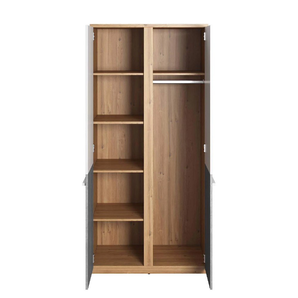 Peoria Wooden Wardrobe With 2 Doors In Matt White And Concrete