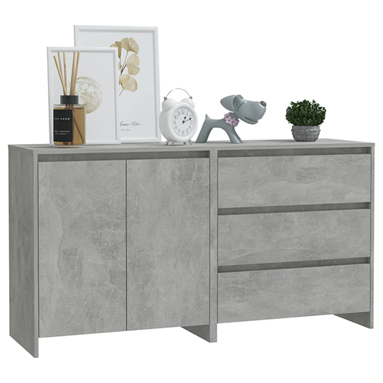 Pepa Wooden Sideboard With 2 Doors 3 Drawers In Concrete Effect