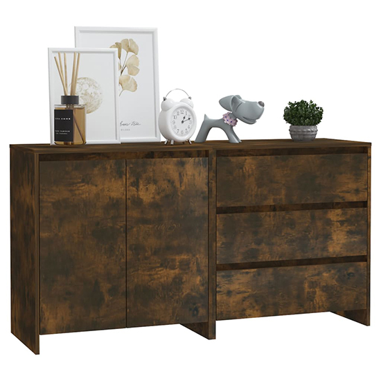 Pepa Wooden Sideboard With 2 Doors 3 Drawers In Smoked Oak
