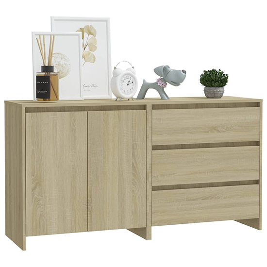 Pepa Wooden Sideboard With 2 Doors 3 Drawers In Sonoma Oak