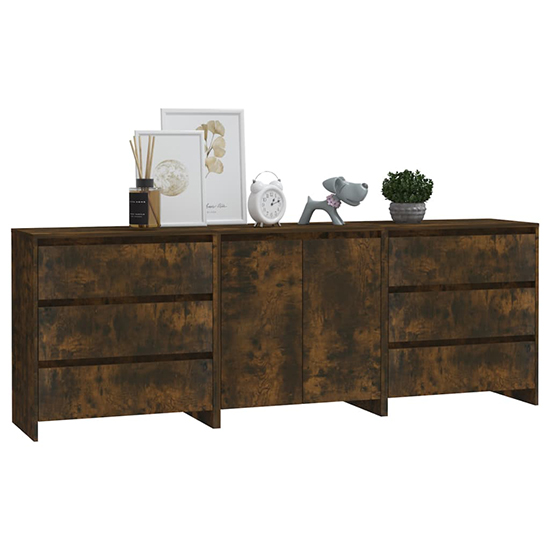 Pepa Wooden Sideboard With 2 Doors 6 Drawers In Smoked Oak