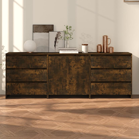 Read more about Pepa wooden sideboard with 2 doors 6 drawers in smoked oak
