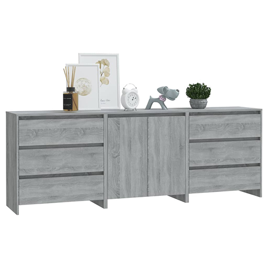 Pepa Wooden Sideboard With 2 Doors 6 Drawers In Sonoma Grey