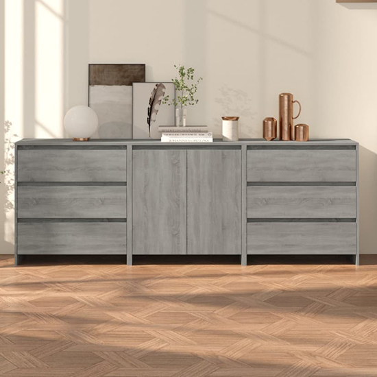 pepa wooden sideboard with 2 doors 6 drawers in sonoma grey