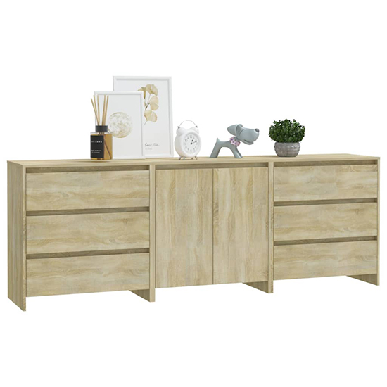 Pepa Wooden Sideboard With 2 Doors 6 Drawers In Sonoma Oak