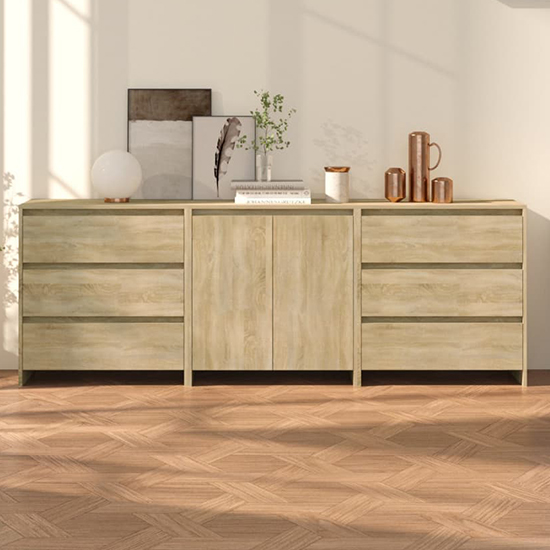Pepa Wooden Sideboard With 2 Doors 6 Drawers In Sonoma Oak