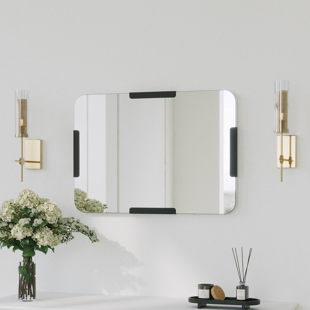 Pera Glass Wall Mirror with Black Metal Frame