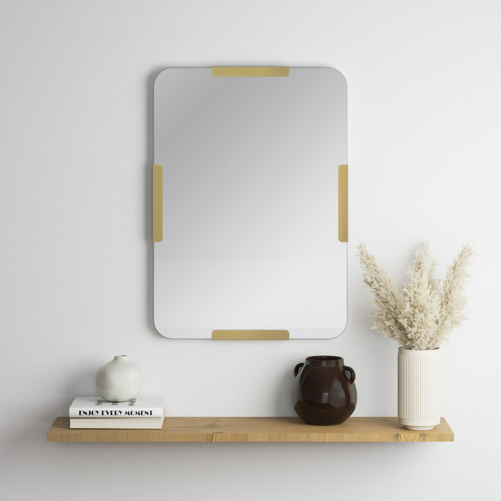 Pera Glass Wall Mirror with Gold Metal Frame