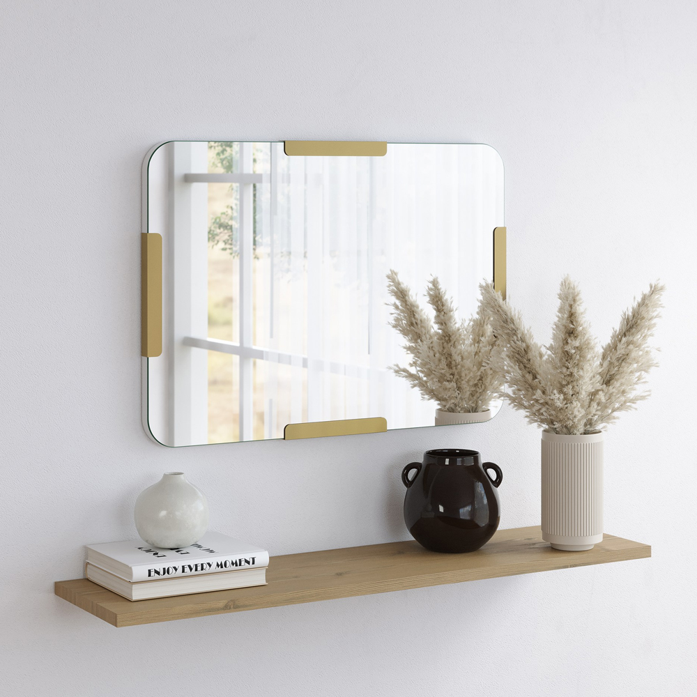 Pera Glass Wall Mirror with Gold Metal Frame