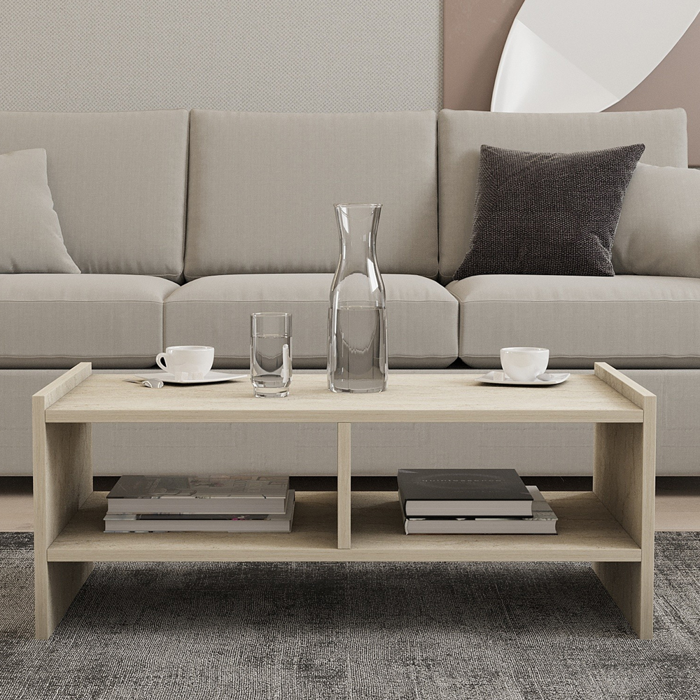 Pera Wooden Coffee Table in Travertine Marble Effect