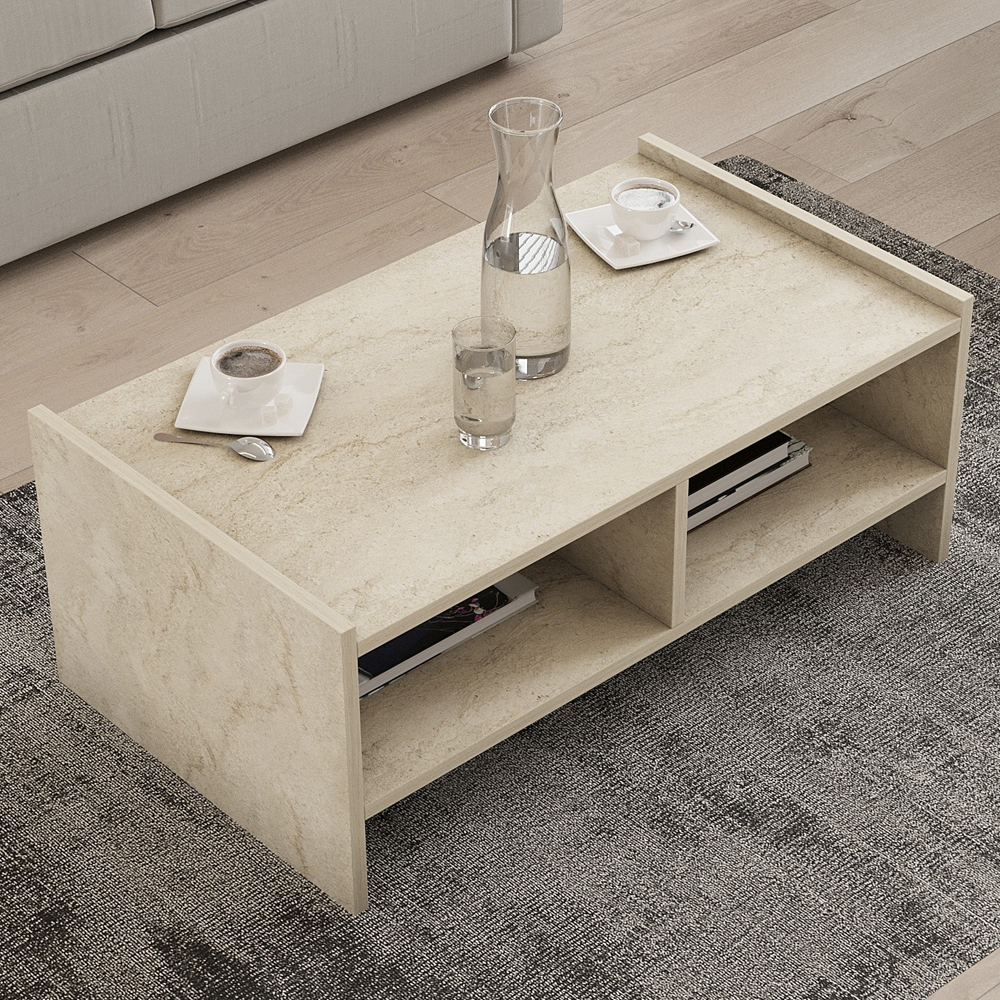 Pera Wooden Coffee Table in Travertine Marble Effect