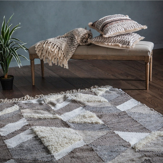 Peraco Polyster And Wool Fabric Rug In Grey And White