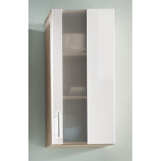 Photo of Perco bathroom small storage cabinet in white and sagerau oak